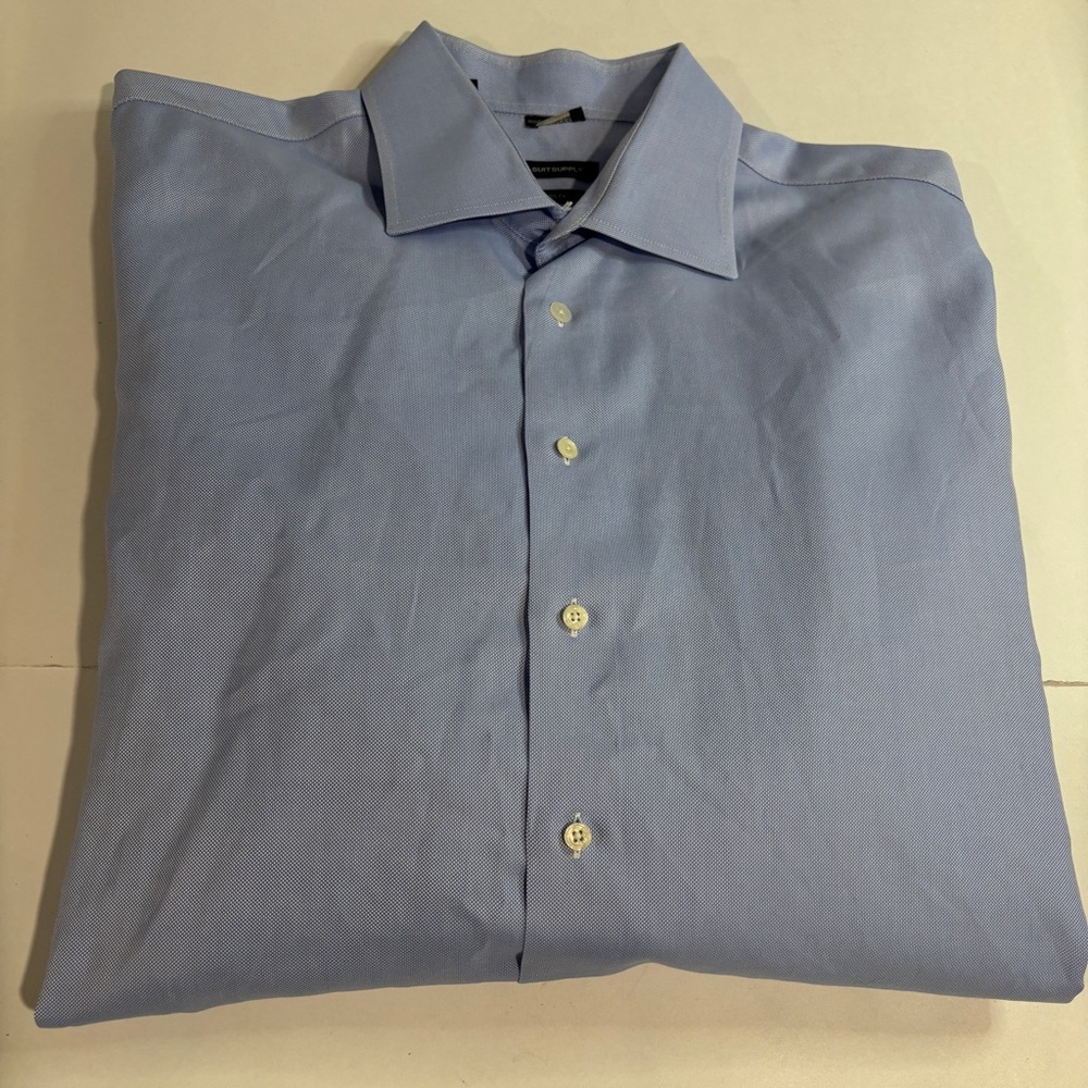 SUITSUPPLY Cotton Two Ply Formal Shirt Mens 45  17 3/4 Button Up Blue